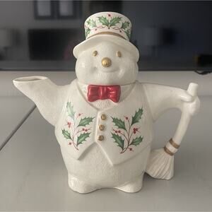 Lenox Holiday Snowman Teapot 2 Piece Christmas Decoration Decor Display Vintage